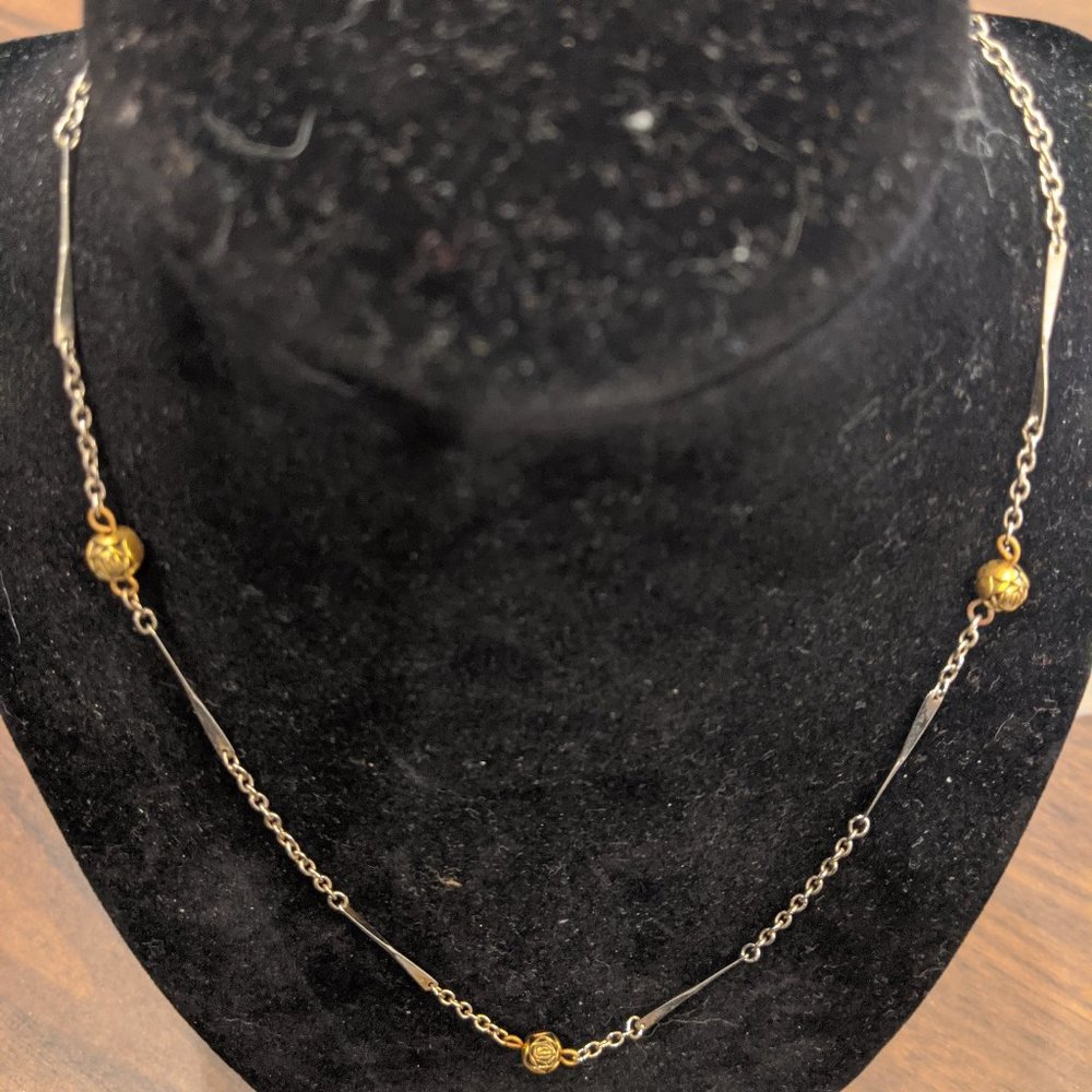 Silver Chain with Gold Roses Necklace
